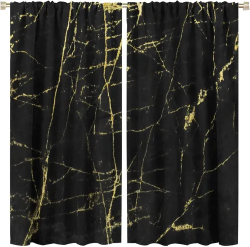 Miniatura 58 de Cortinas abstractas de mármol de lujo de lujo azul marino dorado a rayas con patrón de mármol estampado para dormitorio, sala de estar, cortinas