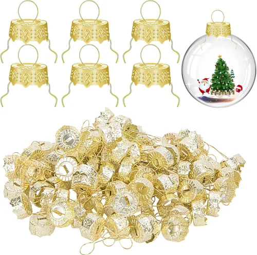 moonoom 100 tapas redondas de adorno de Navidad, tapas de metal extraíbles doradas, tapa de adorno de Navidad para decoración de porcelana de