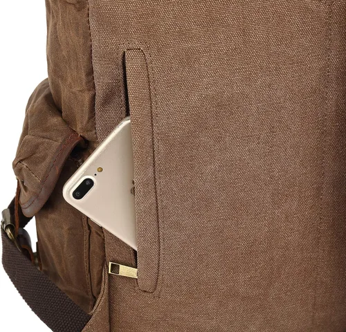 Miniatura 5 de Cuero genuino lona encerada mochila viaje mochila portátil bolsa Gris