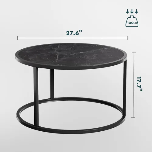Miniatura 2 de SAYGOER Mesa de centro redonda de mármol negro para sala de estar, mesa central moderna con marco de metal, 27.6 × 27.6 × 17.7, mármol sintético