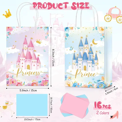 Miniatura 2 de Nezyo 16 bolsas de recuerdo de fiesta de princesa príncipe con asas y papel de seda, bolsas de regalo para cumpleaños, baby shower, regalos