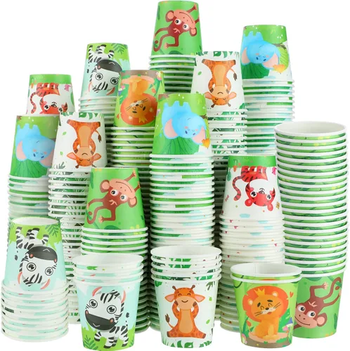 Skyley Paquete de 600 vasos de papel de baño de 3 onzas para niños, desechables, mini vasos de enjuague bucal de animales, recipiente pequeño para