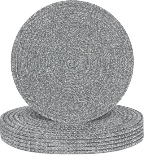Miniatura 7 de Juego de 6 manteles individuales redondos, alfombrillas de mesa tejidas con cuerda de algodón, almohadillas calientes para cocina, antideslizantes