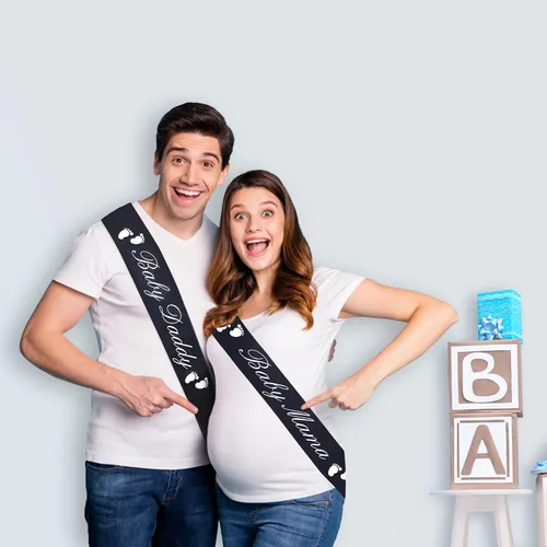 Miniatura 2 de Baby Daddy - Divertida banda de baby shower para papá (letras negras con letras blancas), decoraciones de fiesta de baby shower, suministros