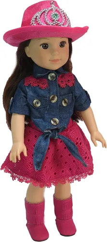American Fashion World Hot Pink Cowgirl para muñecas de 14 pulgadas | Juego de 4 piezas | Calidad premium y diseño moderno