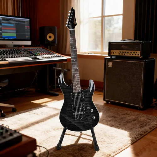 Miniatura 7 de Bullfighter - Kit de guitarra eléctrica de tamaño completo de 39 pulgadas, 6 cuerdas extra, púas, estuche, correa para hombro, cable (D170) (negro)