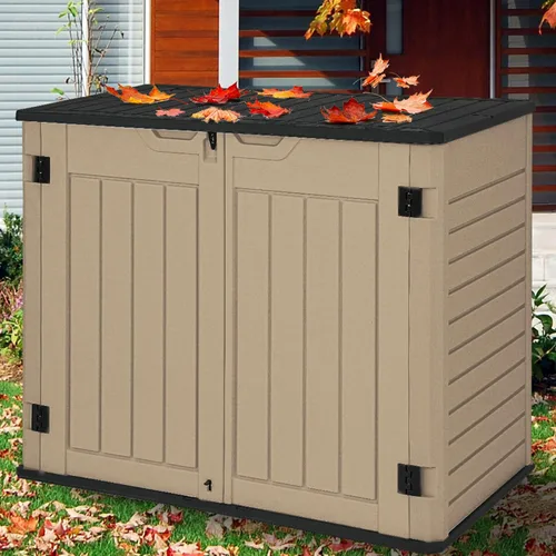 Miniatura 11 de YITAHOME - Cobertizo de almacenamiento horizontal al aire libre con puerta bloqueable en forma de X, cobertizo de herramientas de resina resistente