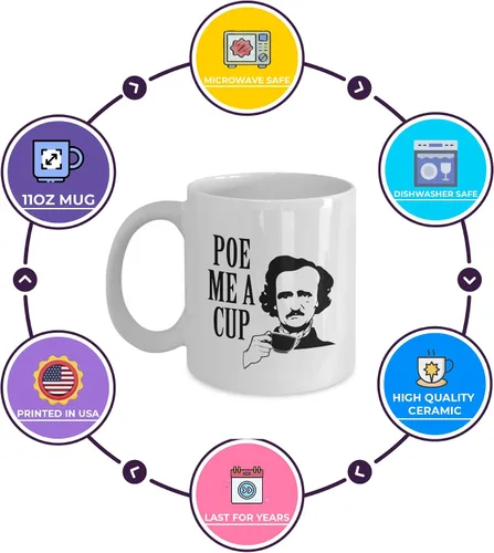 Miniatura 2 de D STICKY COMPANY Funny Edgar Allan Poe Me a Cup - Taza de café de cerámica de 11 onzas, taza de café con temática literaria para amantes