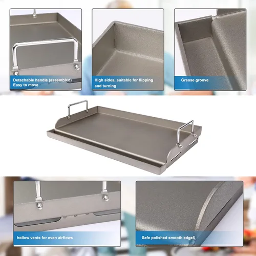 Miniatura 9 de Uniflasy Plancha de Hierro Fundido para Parrilla de Gas Plancha de Superficie Plana Insertable para Parrilla de Gas al Aire Libre, Placa Sartén