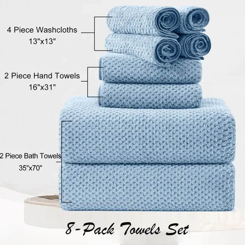 Miniatura 3 de Juego de 8 toallas de baño grandes azules para la familia - 2 sábanas de toalla de baño extragrandes, 2 toallas de mano, 4 paños - 600GSM suaves