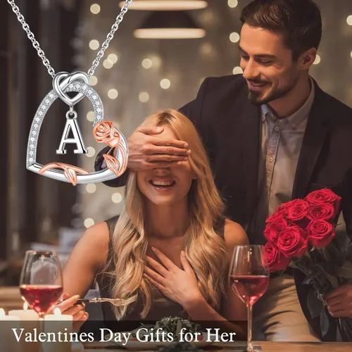 Miniatura 2 de Regalos para el día de San Valentín para ella, collares con inicial de corazón de rosa, regalos para mujeres, adolescentes, niñas, collar con dije