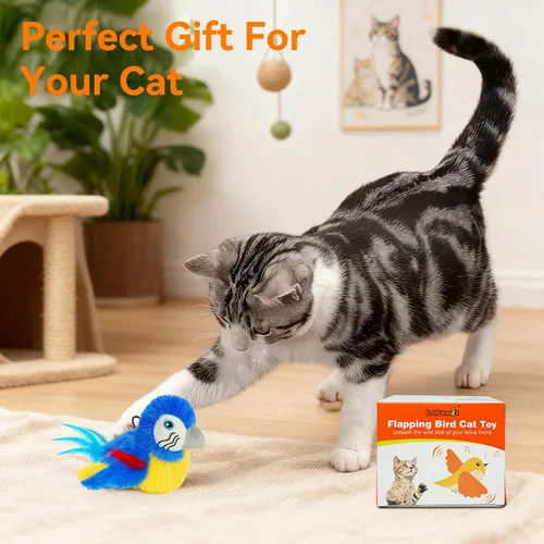 Miniatura 9 de Juguetes para gatos que aletean pájaro (no puede volar), pájaro eléctrico simulado de pájaro interactivo con alas flappy, juguete recargable Azul