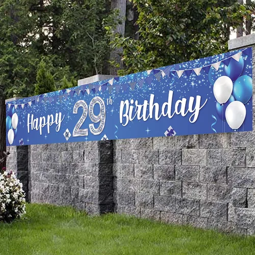 Miniatura 4 de Cartel de feliz cumpleaños número 29, globos de regalo de cristal con estrellas brillantes y confeti, decoración temática para hombres y mujeres