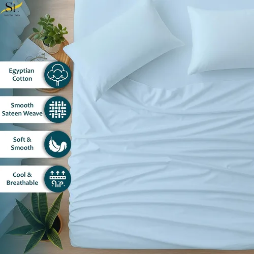 Miniatura 10 de Shreem Linen Olympic - Juego de sábanas tamaño Queen de 66 x 80 pulgadas, 100% algodón egipcio, juego de ropa de cama de 4 piezas, se adapta a Azul