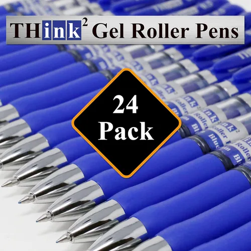 Miniatura 2 de [24 Bolígrafos - Tinta Azul] Bolígrafos de Gel Retráctiles Think2. (24 Azul) Punta Fina (0.5mm) Bolígrafos Tipo Roller con Agarre Cómodo.