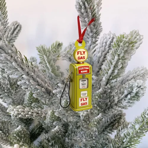 Miniatura 10 de Adorno de Navidad personalizado con bomba de gas 2025, decoración retro personalizada de árbol de estación de servicio, regalo único de recuerdo
