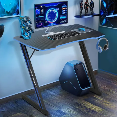 Miniatura 8 de HKLGorg Escritorio para juegos para computadora, escritorio en forma de Z, mesa de juegos para escritura, moderno, ergonómico, estilo de carreras