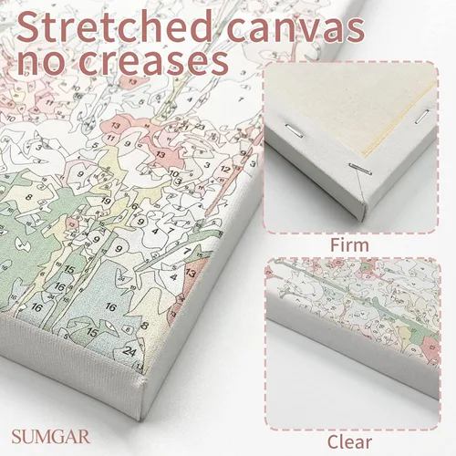 Miniatura 4 de SUMGAR Kit de pintura enmarcada por números para adultos flores, kit de pintura de lienzo de flores silvestres rosas con marco, pintura acrílica