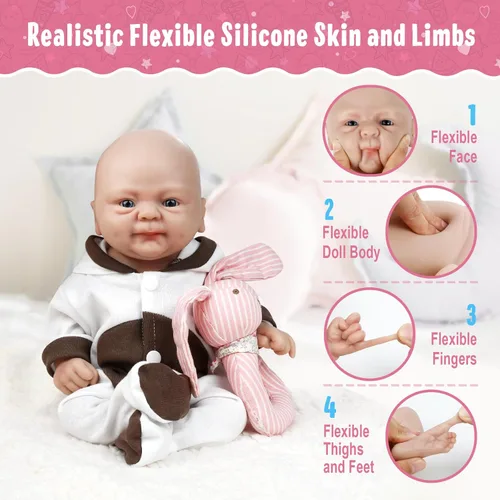Miniatura 4 de Vollence - Muñecas de bebé de silicona de cuerpo completo de 14 pulgadas, no es de vinilo, muñecas de silicona platino real, suave y realista, niña