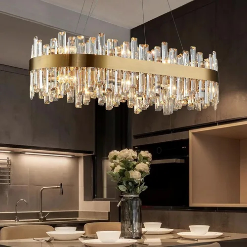 Miniatura 22 de Siljoy Candelabro moderno de cristal de 12 luces de oro cepillado de 2 niveles con forma de gota de lluvia de cristal, ajustable, montaje al ras