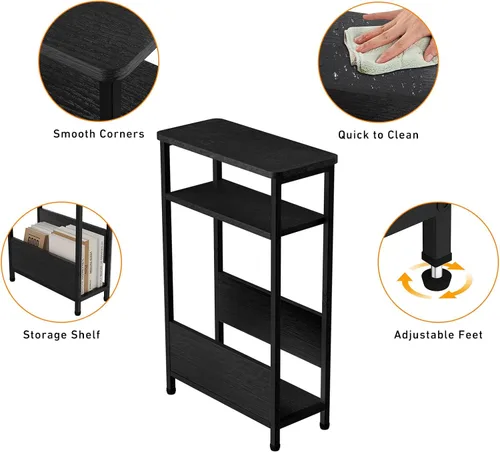 Miniatura 6 de THUMEYE Mesa auxiliar estrecha de 7.1 pulgadas para espacios pequeños, mesa auxiliar pequeña de 3 niveles con soporte para revistas, mesita de noche