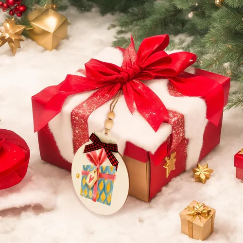 Miniatura 4 de OurWarm 50 adornos de Navidad de madera para manualidades, adornos de madera redondos sin terminar de 4 pulgadas con lazos y cuentas a cuadros
