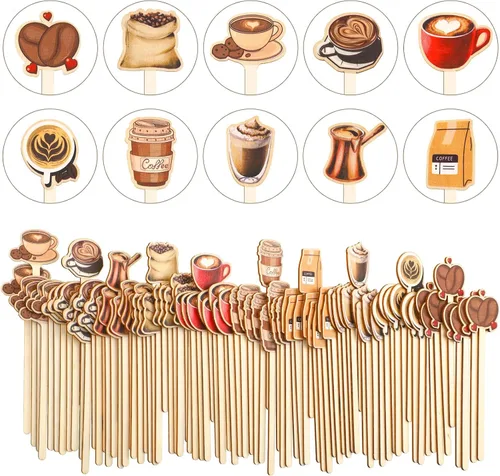 Miniatura 11 de Jinei 120 unidades de palillos de café de madera de Navidad, palillos de cóctel de madera para café, agitadores desechables para bebidas