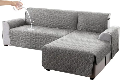 Miniatura 13 de Genina Fundas de Sofá Seccional para Perros Fundas de Sofá en Forma de L Funda de Chaise Lounge Funda de Sofá Reversible Protector de Muebles Beige