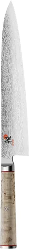 Miniatura 6 de Miyabi Birchwood SG2 Cuchillo de chef japonés, 8 pulgadas, cuchillo de cocina de chef, mango de abedul kárelio, patrón de damasco floral de 100