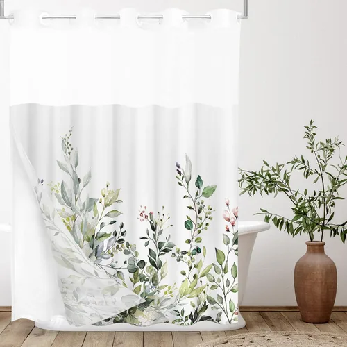 Miniatura 34 de Tititex Spun Sugar - Juego de cortinas de ducha de eucalipto azul claro, hojas de acuarela brillantes en la parte superior, decoración floral
