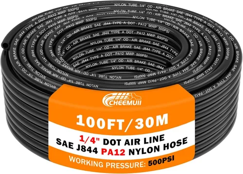 Miniatura 23 de CheeMuii 50 pies 3/8 Tubo Neumático 3/8" PA12 Nylon DOT Línea de Aire SAE J844 Manguera de Aire DOT 15.3 Metros 3/8 Pulgadas OD Tubo de Aire Negro