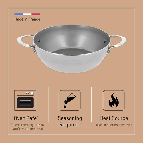 Miniatura 3 de de Buyer MINERAL B - Sartén de acero al carbono con dos asas, 11 pulgadas, ideal para saltear, cocinar a fuego lento, freír y freír, naturalmente
