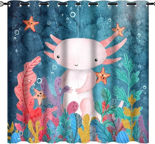 Miniatura 9 de Cortinas abstractas de ajolote con diseño de galaxia, colorido, peces, animales, ajolote, aislamiento térmico, oscurecimiento y reducción de ruido