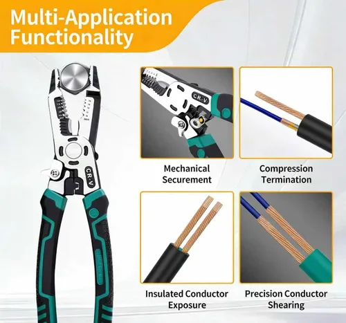 Miniatura 2 de Herramienta Pelacables 10 en 1, Cortadores de Cables Multifuncionales CR-V de Servicio Pesado, Pelacables Crimpador de Herramienta Eléctrica