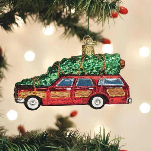Miniatura 5 de Old World Christmas Station Wagon - Adorno soplado de vidrio para árbol de Navidad, decoración navideña hecha a mano, colección de transporte