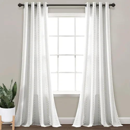Lush Decor Hygge - Par de paneles de cortina para ventana con filtro de luz, 52 pulgadas de ancho x 84 pulgadas de largo, color gris pardo y blanco,