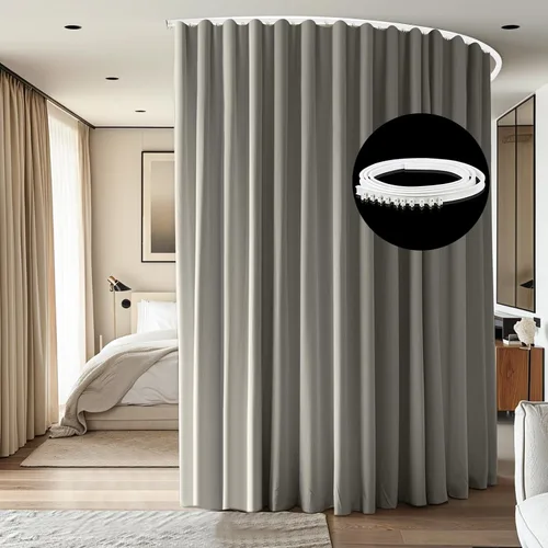 Miniatura 16 de Divisor de habitación con rieles para cortinas montadas en el techo, juego extra ancho de cortinas opacas con rieles flexibles para dormitorio