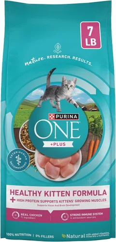 Purina ONE Alimento seco natural para gatitos con alto contenido en proteínas, fórmula para gatitos +Plus saludable - Bolsa de 7 libras