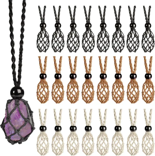 24Pcs Collar de Cristal Ajustable Collar de Piedra de Cristal Collar con Colgante Cordón de Collar Trenzado a Mano Cuerdas para Hacer Joyería
