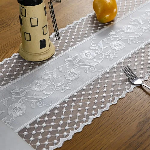 Miniatura 4 de Hsvanyr Camino de mesa de encaje blanco bordado, bufanda clásica rectangular de macramé, decoración de comedor, tocador, 12 x 27 pulgadas