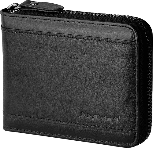 Miniatura 47 de Admetus Billeteras con bloqueo RFID para hombre, billetera de cuero con cremallera para hombres con tarjetero RFID plegable