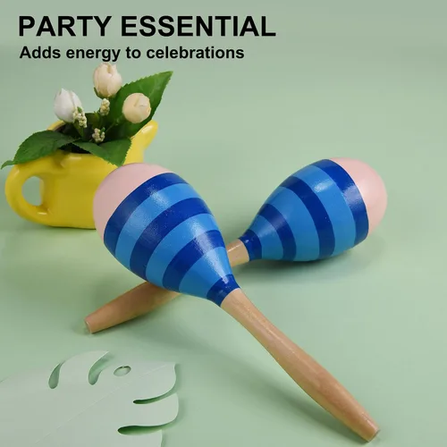 Miniatura 7 de Maracas para adultos y niños, 2 unidades de 9 pulgadas de maraca de madera para recuerdos de fiesta, color azul