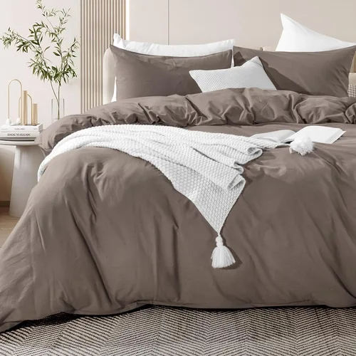 Miniatura 71 de NEXHOME PRO Funda de edredón de algodón para niños, tamaño twin, aspecto de lino, blanco, orgánico, natural, 100% algodón lavado, juego de ropa