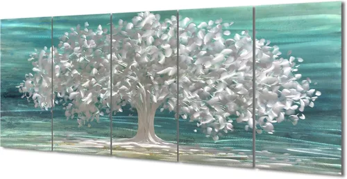 Miniatura 19 de Yihui Arts Arte abstracto de metal para pared, árbol de la vida, hecho a mano, 5 piezas, paneles grandes, grandes, únicos, de aluminio 3D, moderno