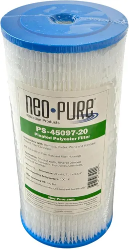 Miniatura 4 de Neo-Pure PS-45097-20 Cartucho de filtro de agua plisado, 20 Micron Nominal, 9-3/4" x 4-1/2" Filtro de sedimento caída, Medios de poliéster, Cartucho