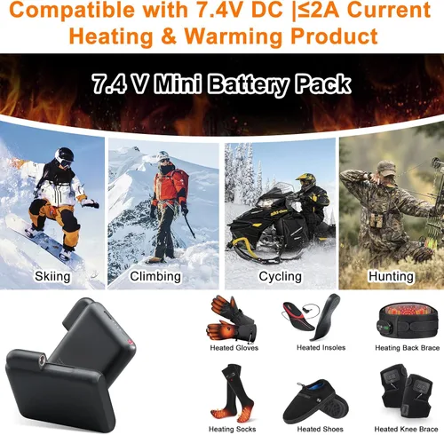Miniatura 2 de Batería recargable de polímero de litio de 7.4 V, 3000 mAh, 23.1 Wh para guantes calefactados, manoplas, forros, calcetines calefactados, plantillas