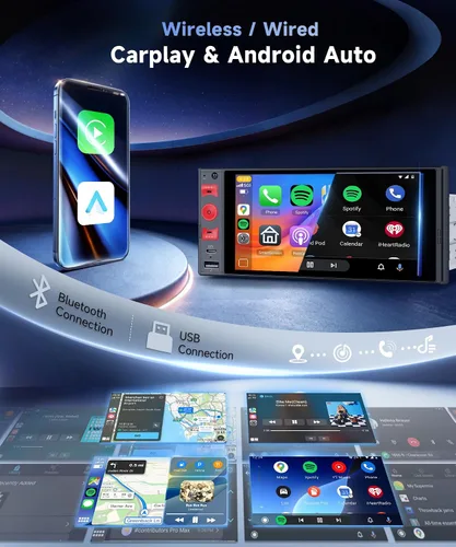 Miniatura 2 de Estéreo de coche de un solo DIN con CarPlay inalámbrico de Apple y Android Auto, radio de coche con pantalla táctil Incell de 6" 1 DIN con cámara