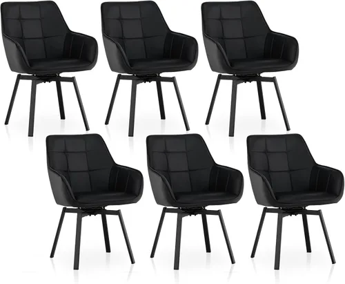 Miniatura 14 de TUKAILAi Juego de 2 sillas de comedor giratorias, sillas de comedor de piel sintética con brazos y patas de metal, sillas de cocina giratorias