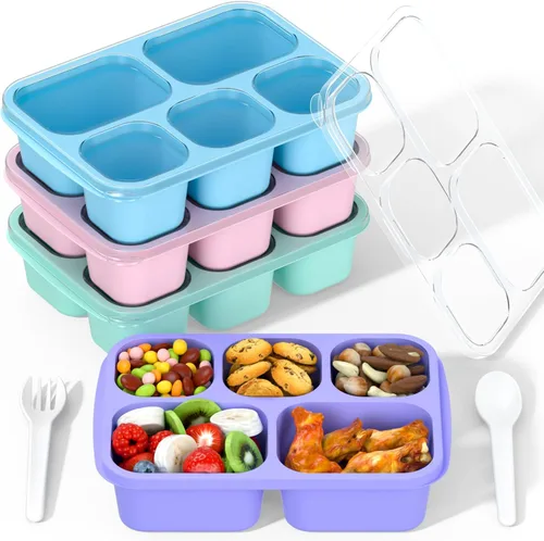 Miniatura 9 de Bento Box - Lonchera para adultos, paquete de 4 unidades, 5 compartimentos, contenedor de preparación de comidas para niños, contenedores Trigo
