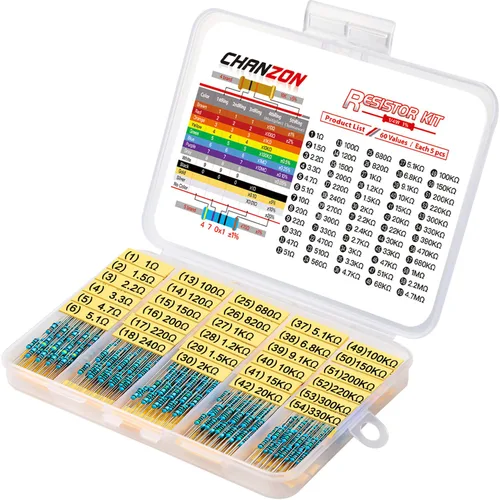 Miniatura 5 de Chanzon 60 valores 1/4W (0.25 vatios) Kit de resistencias fijas de película metálica 300 piezas 1R-4.7MR Ω ohmios ±1% Tolerancia 0.01 MF